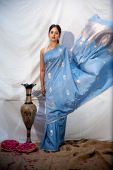 Rangkat Pure Katan Chiniya Silk Banarasi Handloom Saree With Kadhua Bootas